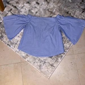 Off or on the shoulder blue pinstripe fit blouse, wear off or on shoulde…